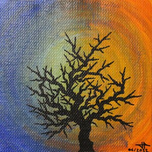 Figurative painting: Tree silhouette / Night day