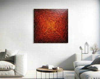 Large contemporary warm painting for interior decoration | Large warm square gradient 80 x 80 cm