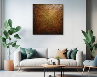 Large golden painting on canvas | Large square gradient gold orange purplish 80 x 80 cm | Golden contemporary art