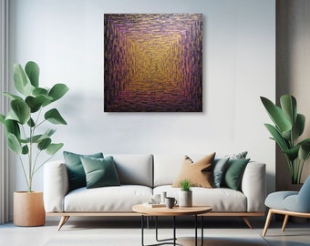 Large square painting on canvas | Large square gradient gold pink purple 80 x 80 cm | Abstract contemporary art