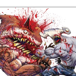 FISCHKAMPF!!! (Street Sharks Parody) - 2019 - Pop Horror Art Series - Signierter A3 Druck von The Art of Austen Mengler