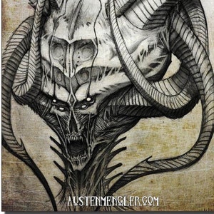 Puede incluir: Un dibujo a lápiz en blanco y negro de una criatura monstruosa con múltiples tentáculos y una boca abierta. La criatura tiene una cabeza con forma de cráneo con múltiples ojos y dientes afilados. El dibujo está sobre un fondo texturizado.