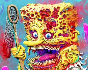 SPONGEBOB & GARY - 2022 - Pop Horror Parody Fan Art - Signed A3 Print by The Art of Austen Mengler