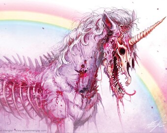 ZOMBICORN - Signed A3 or Limited Edition A2 Art Print - Pop Horror - Zombie Unicorn - The Art of Austen Mengler