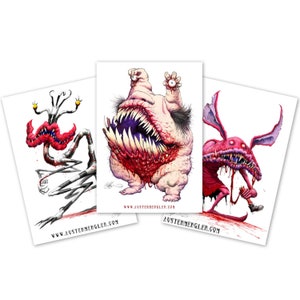 Set of 3 x Aaahh!!! Real Monsters - ICKIS, OBLINA & KRUMM - Signed A3 Art Prints - Pop Horror Series - The Art of Austen Mengler