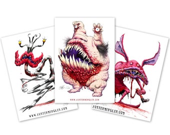 Set of 3 x Aaahh!!! Real Monsters - ICKIS, OBLINA & KRUMM - Signed A3 Art Prints - Pop Horror Series - The Art of Austen Mengler