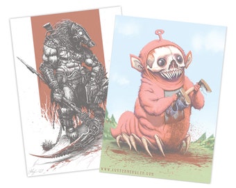 Any 2 x Signed A3 Art Prints - Pop Horror - My Shadows - Execution - Scary Sketches - The Art of Austen Mengler