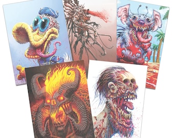 Any 5 x Signed A3 Art Prints - Pop Horror - My Shadows - Execution - Scary Sketches - The Art of Austen Mengler