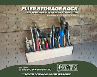 Laser Cut Plier Rack Organizer | CNC Tool Holder File | Wall Mount or Bench Top Storage | Digital Download Cut Files