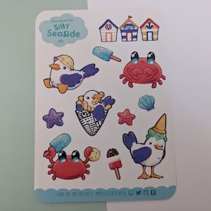 Silly Seaside Stickers - Seagulls - Crabs - Beach Stickers - Sticker Sheet - Cute Animals - Journalling - Planner - Organisation