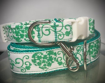 Clover hearts leash and collar set, sparkly Ribbon
