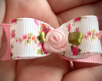 Pink floral bow, 1.75” wide