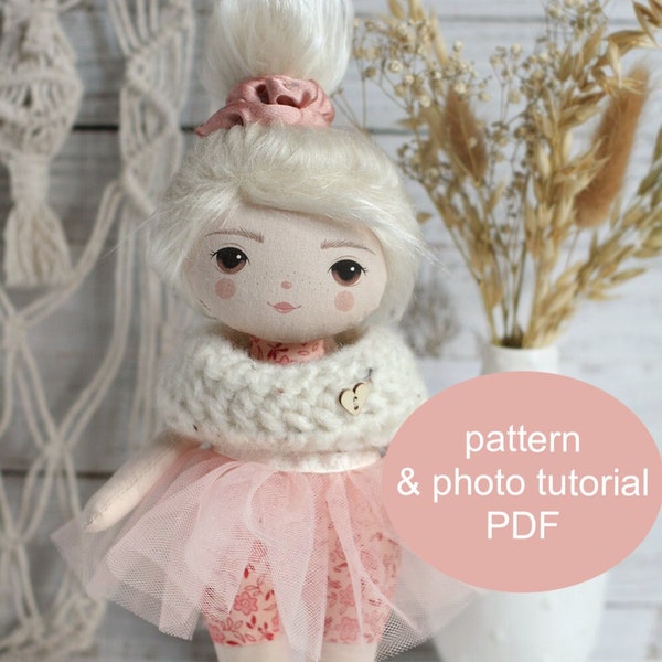Tiny romia doll PATTERN and tutorial PDF, faces to print, instant download, make a doll with outfit, DIY doll, rag doll, cloth doll