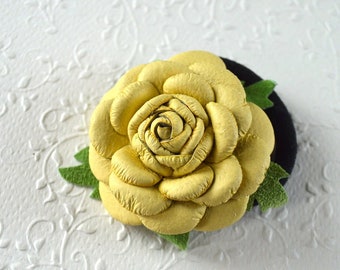 Leather yellow flower hair tie Woman's Hair Accessories Gift For Her, ponytail lemon rose jewelry handmade, cute gift for mother hair band