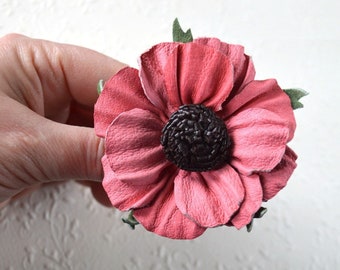 hair tie flowers scrunchy for girls Pink flower jewelry genuine leather floral Hair Accessories girl jewelry woman's gift for her daisy Pink