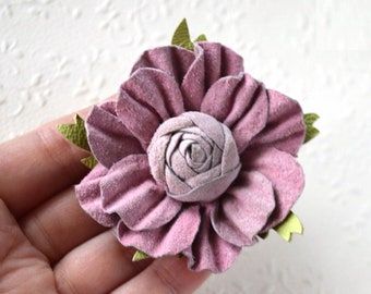 lilac pink brooch leather flower jewelry womens Gift for sister, anniversary gift her genuine leather brooch gift for women wedding gift mom