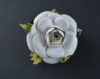 hair tie leather flower white jewelry Hair Accessories charm scrunchy unusual nature gifts nature inspired floral boho womens gift under 30