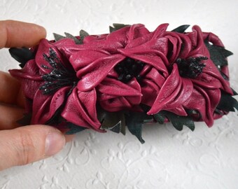 Hair Accessories lilac flowers leather barrette fuchsia barrette leather jewelry leather flower woman's gift for her hair clip flower clip
