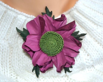 Lilac leather brooch purple Flower jewerly Handmade Unique brooch pin Christmas present her Gift for colleagues Gift for women Gift for wife