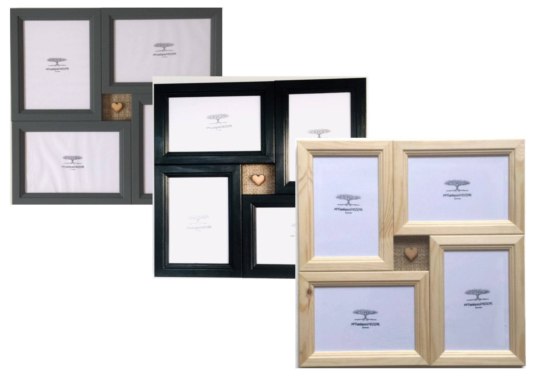White 12x12 inch Square Photo Wood Collage Frames for Four 4x6
