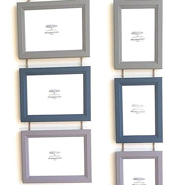 Triple Photo Picture Frame Handmade Hanging Multi 3 in 1 Muted Colours Quality Beige Blue Pink