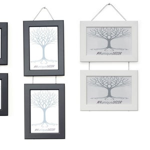 Hanging Double Picture Frame with Chrome Chain: Black or White, 6x4 or 5x7