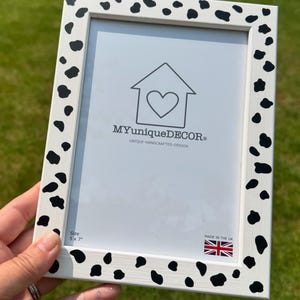 Cow Print Pattern Photo Picture Frame Handmade in UK Solid Wood Black & White