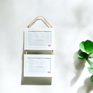 4x6 or 7x5 or 8x6 - White Double Photo Picture Frame Holder Suspended from Twine