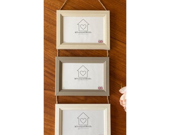 Triple Photo Picture Frame Handmade Hanging Multi 3 in 1 Neutral Colours Quality Beige Cream Natural