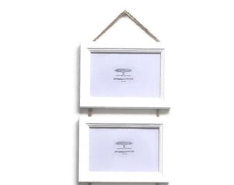 4x6 or 7x5 or 8x6 - White Double Photo Picture Frame Holder Suspended from Twine