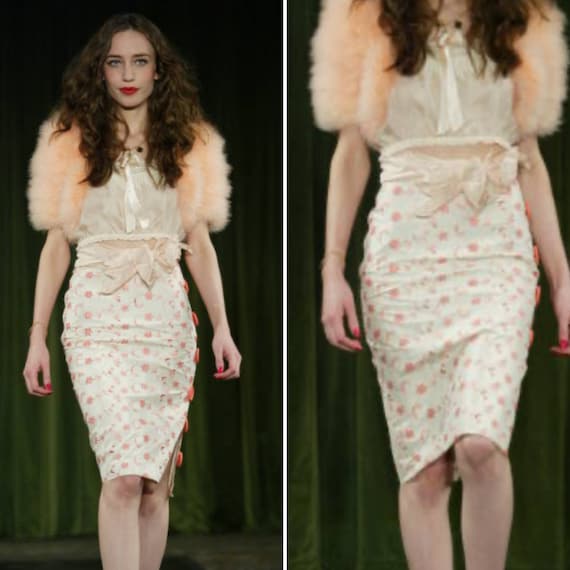 Vintage Betsey Johnson Pin-Up Embroidered Floral Sheath Dress from 2005  Runway
