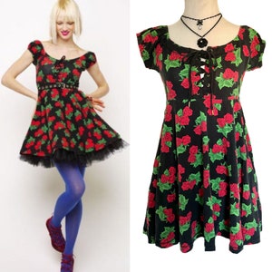 Vintage Betsey Johnson Babydoll Red Roses Print Cotton Lycra Dress image 1