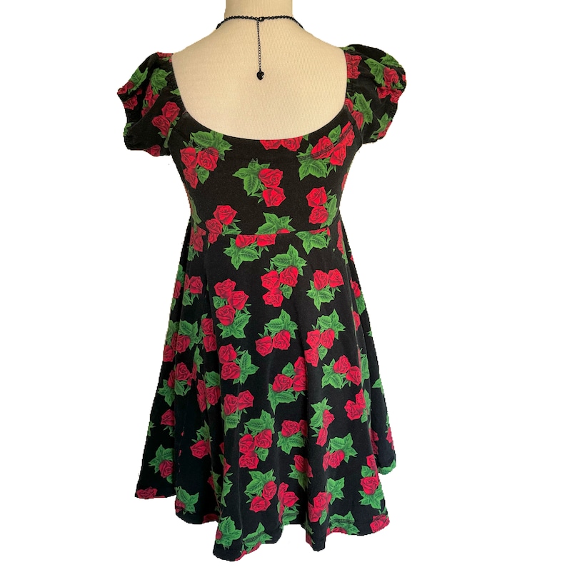 Vintage Betsey Johnson Babydoll Red Roses Print Cotton Lycra Dress image 4