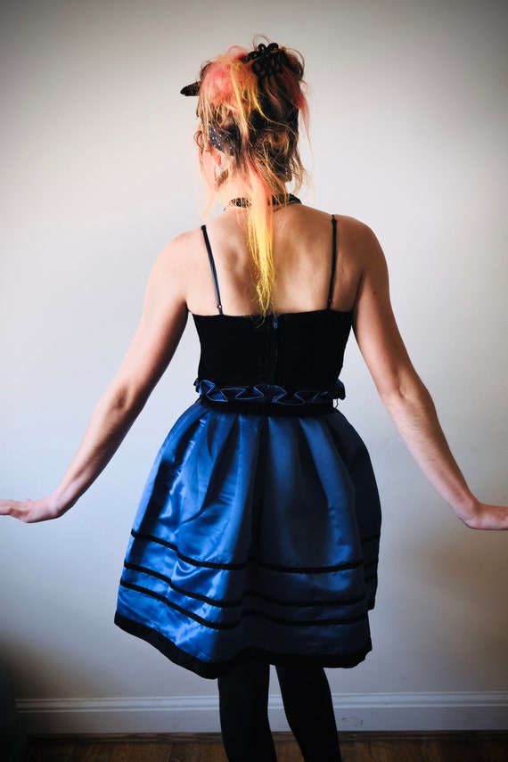 Vintage Betsey Johnson Velvet Bodice and Blue Sateen - Gem Vintage Betsey Johnson Velvet Bodice and Blue Sateen - Gem