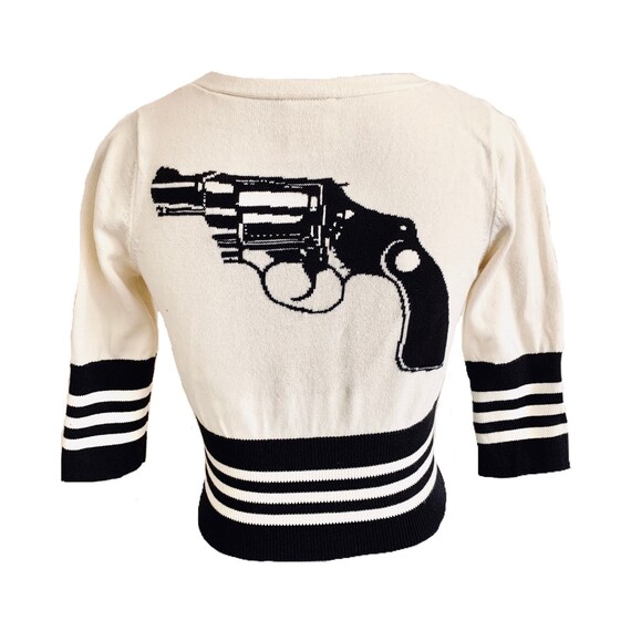 Vintage Betsey Johnson Punk Label Gun Intarsia Swe