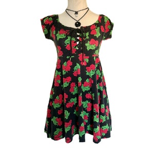 Vintage Betsey Johnson Babydoll Red Roses Print Cotton Lycra Dress image 3