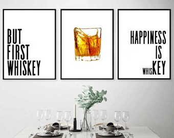 BUT FIRST WHISKEY, Happiness Is whiskey, Bar Decor,Home Bar decor,Whiskey sign,Whiskey Set,Whiskey Quote,Whiskey Glass Art,Drink Sign