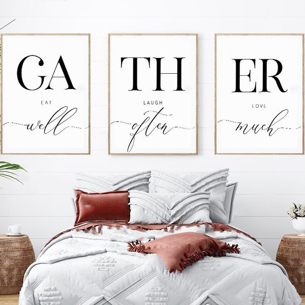 GATHER WALL DECOR, Gather Sign,Eat Well, Laugh Often,Love Much,Gather Svg,Set Of 3 Prints,Farmhouse Decor,Dining Room Decor