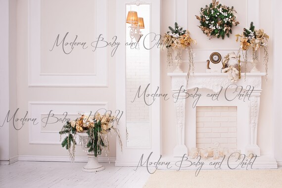 Elegant Newborn White Christmas Fireplace Christmas Garland Etsy