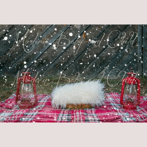 Newborn White Christmas Digital Backdrop With Props Snow Old Etsy