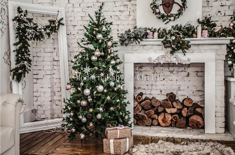 Neugeborenen weiß Weihnachten Kamin Weihnachtsbaum Digital | Etsy