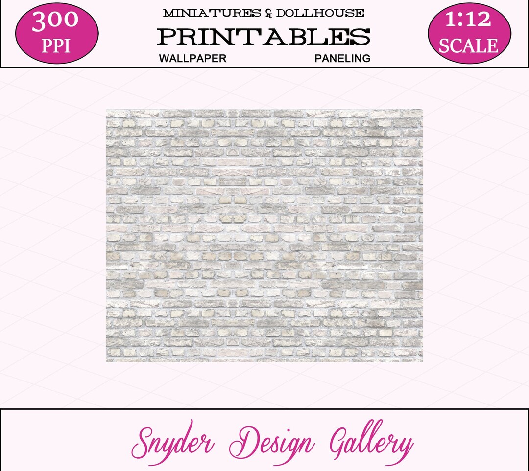 Dollhouse Miniature Old Brick Wallpaper Printable Digital 1:12 1/12 ...