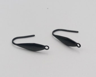 May include: Two black metal earring hooks with a flat, oval-shaped design. The hooks are open and ready to be used.