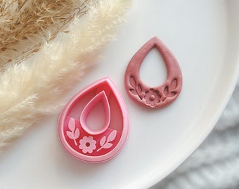 Drop Shape Polymer Clay Cutter | Floral Stamped Earrings Tool