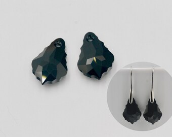 Genuine Swarovski Baroque Pendant, 16mm In Jet Black