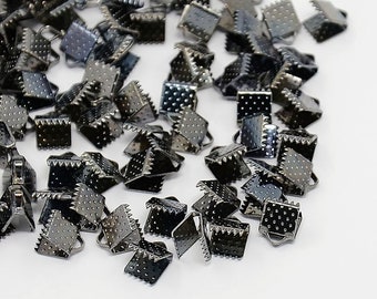 50pcs, 8x8x5mm,  Iron Ribbon Ends  Crimps in Gunmetal