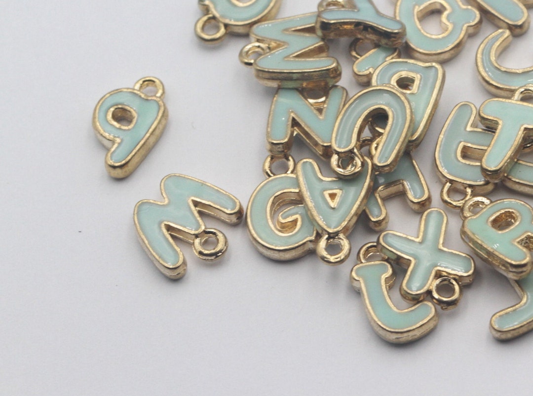 1pc , 12x12mm , Enamel Alphabet / Letter Pendant / Charm in Mint Green ...