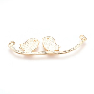 1pc, 4.5x39x1mm, Brass Pendants, Nickel Free, Bird, Real Gold Plated