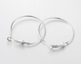 May include: A pair of silver hoop earrings with a clip-on closure.