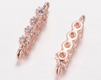 Rose Gold Brass Cubic Zirconia Links (2x11x3mm)